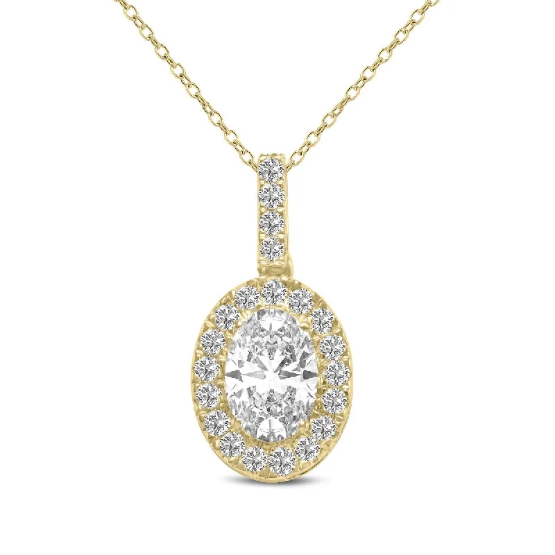 adjustable necklace for men -Marquee 1 Carat TW Oval Shape Halo Lab Grown Diamond Pendant in 14K Yellow Gold