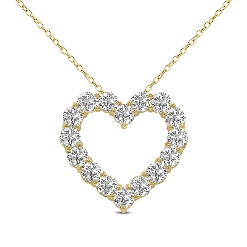 delicate gold necklace for layering -Marquee 2 Carat TW Lab Grown Diamond Heart Shape Pendant in 14K Yellow Gold