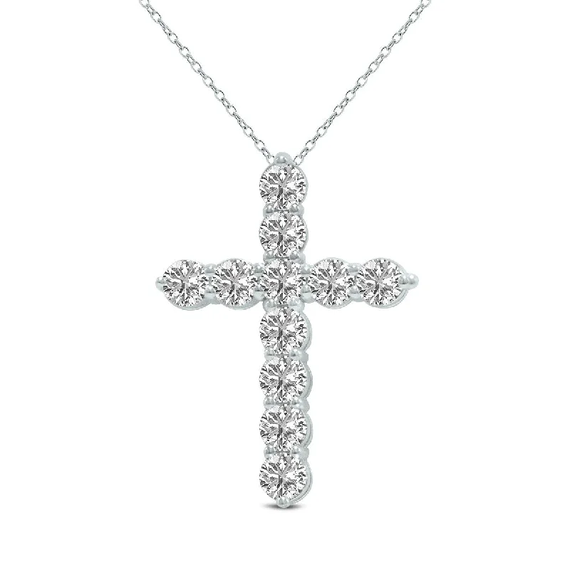 minimalist pendant necklace for women -Marquee 2 Carat TW Lab Grown Diamond Religious Cross Pendant in 14K White Gold