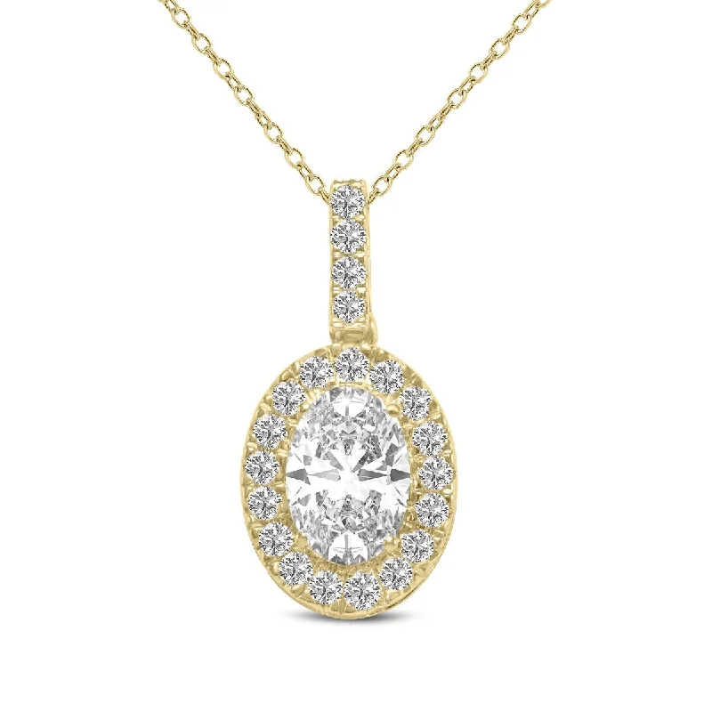 gemstone pendant necklace for gifts -Marquee 2 Carat TW Oval Shape Halo Lab Grown Diamond Pendant in 14K Yellow Gold