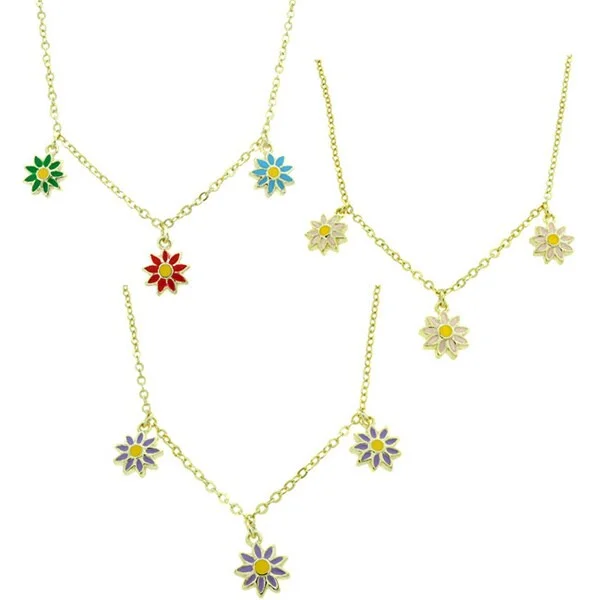 luxury diamond necklace for weddings -Molly and Emma 14k Gold Overlay Children's Enamel Flower Dangle Necklace