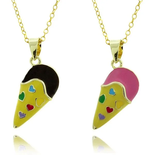 custom charm necklace for mothers -Molly and Emma 14k Gold Overlay Children's Enamel Ice Cream Cone Necklace