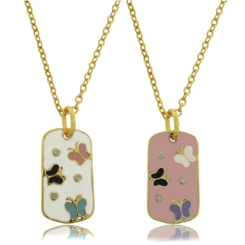 simple heart necklace for women -Molly and Emma 18k Gold Overlay Children's CZ/ Enamel Butterfly Necklace