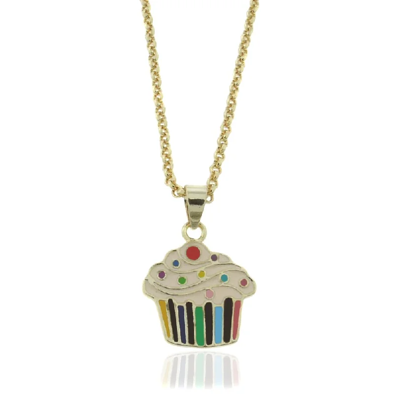 engraved name necklace for women -Molly and Emma 18k Gold Overlay Children's Enamel Cupcake Necklace