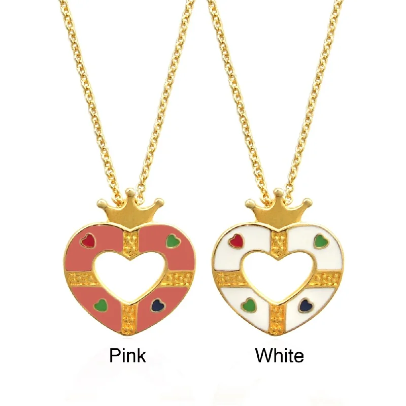 long gold necklace for layering -Molly and Emma 18k Gold Overlay Children's Enamel Open Heart Necklace