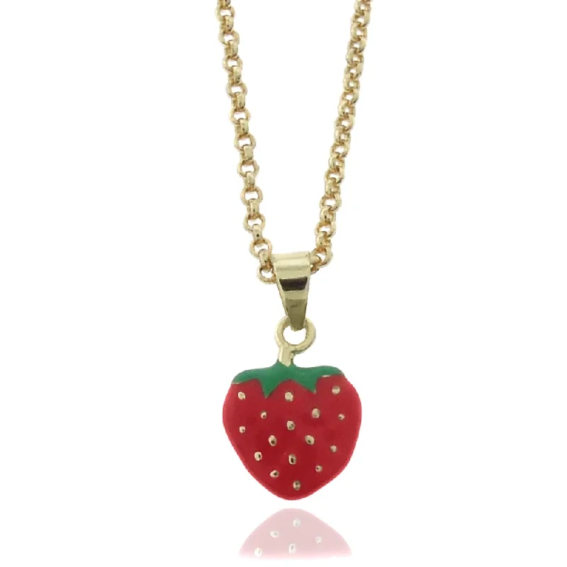 custom nameplate necklace for women -Molly and Emma 18k Gold Overlay Children's Enamel Strawberry Necklace