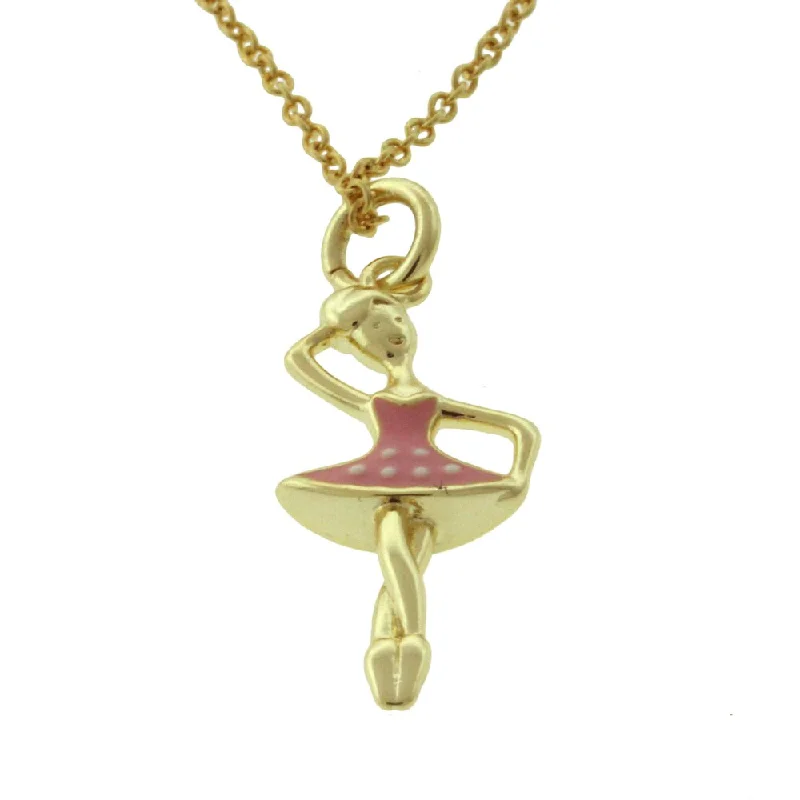 stylish necklace for men -Molly and Emma 18k Gold Overlay Children's Pink Enamel Ballerina Necklace