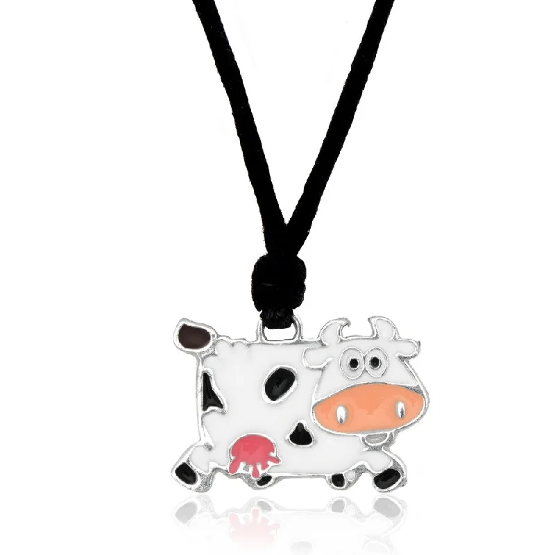 crystal choker necklace for festivals -Molly and Emma Black and White Enamel Cow Necklace