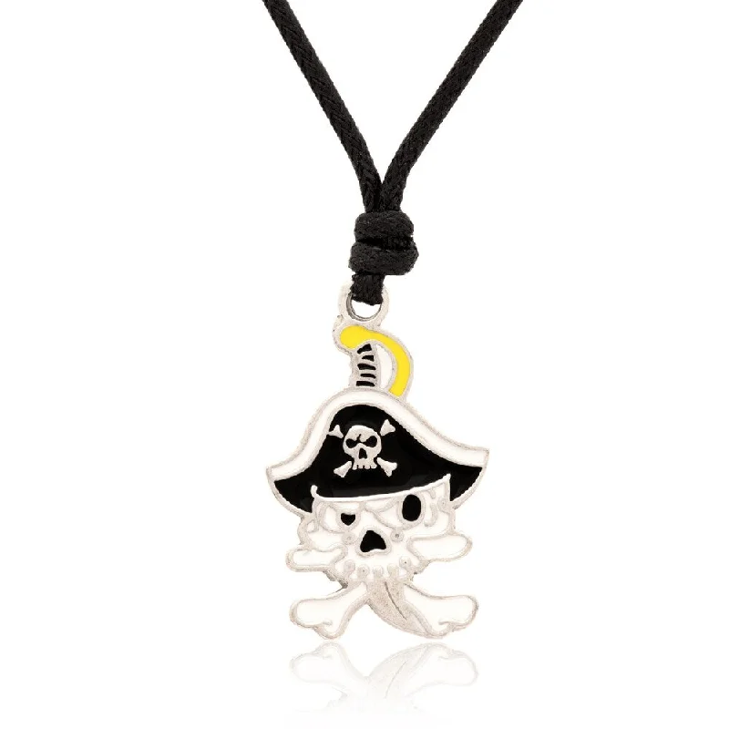 modern pendant necklace for women -Molly and Emma Black and White Enamel Pirate Skull and Crossbones Necklace