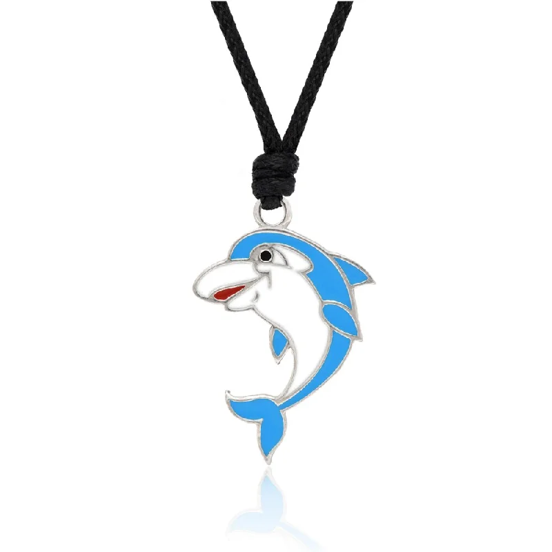 geometric necklace for women -Molly and Emma Blue and White Enamel Dolphin Necklace