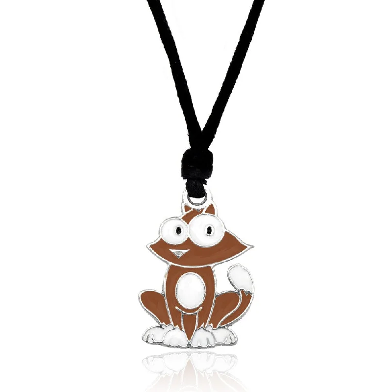 gothic style necklace for men -Molly and Emma Brown Enamel Cat Necklace