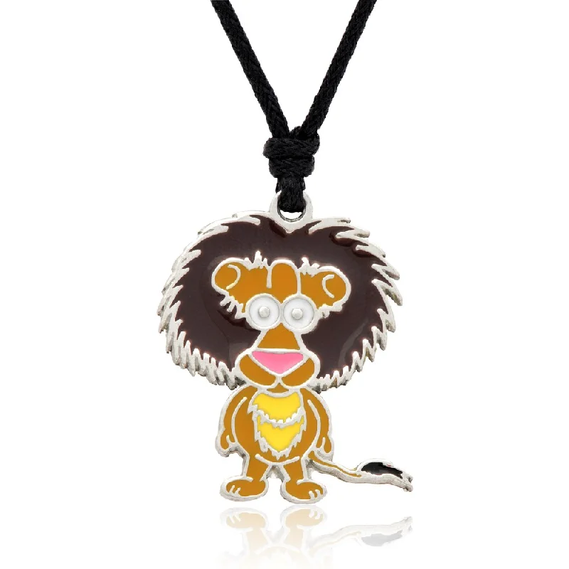 stylish gold necklace for everyday wear -Molly and Emma Brown Enamel Lion Necklace