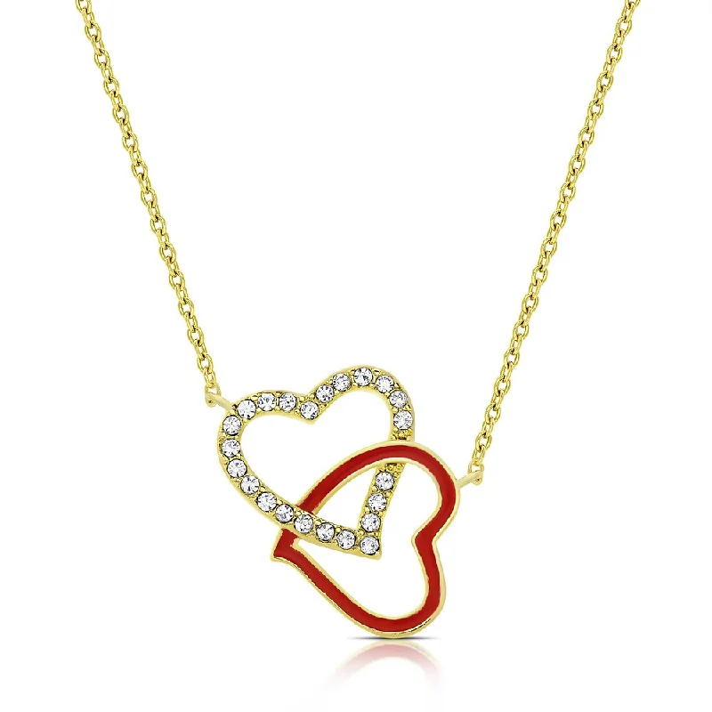 opal pendant necklace for women -Molly and Emma Gold Overlay Cubic Zirconia and Red Enamel Intertwine Hearts