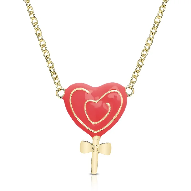 custom birthstone pendant necklace -Molly and Emma Gold Overlay Enamel Heart Lollipop Necklace