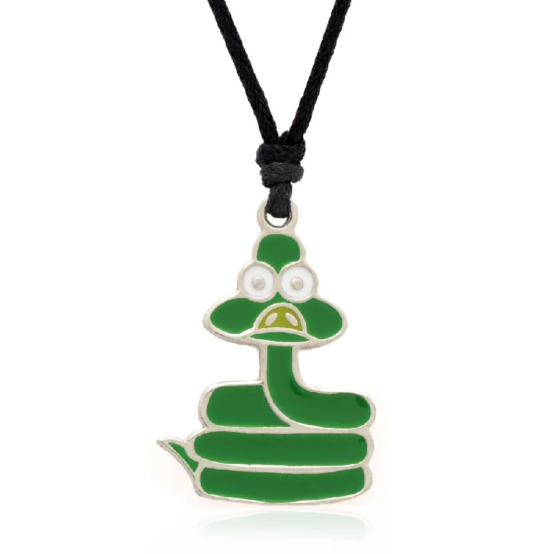 custom charm necklace for mothers -Molly and Emma Green Enamel Snake Necklace