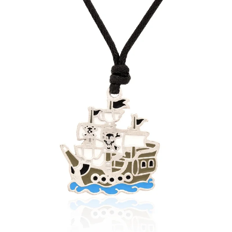 gemstone necklace for women -Molly and Emma Grey and White Enamel Pirate Ship Necklace