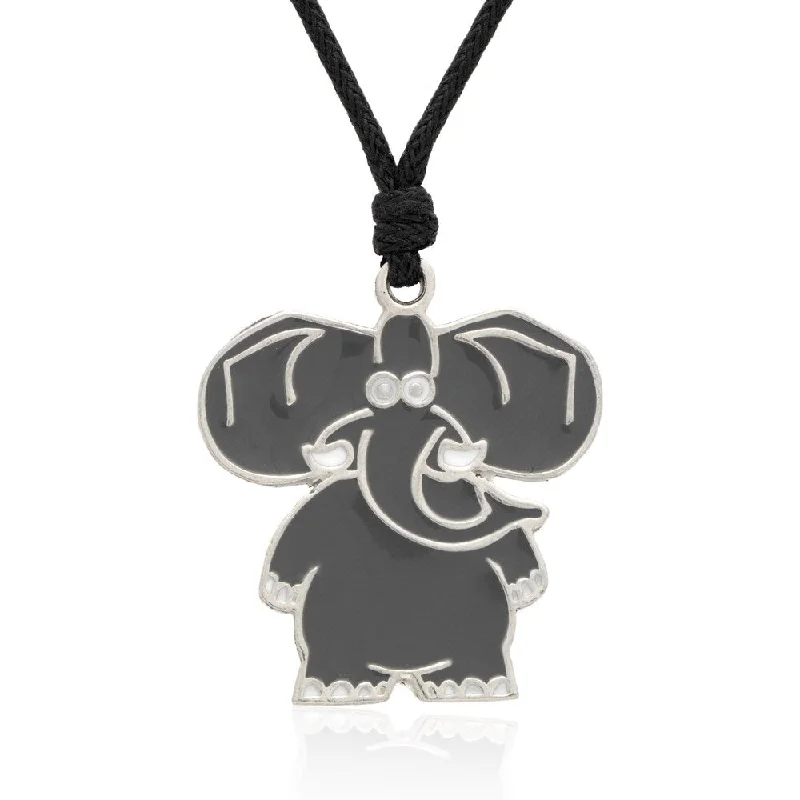 engraved necklace for gifts -Molly and Emma Grey Enamel Elephant Necklace