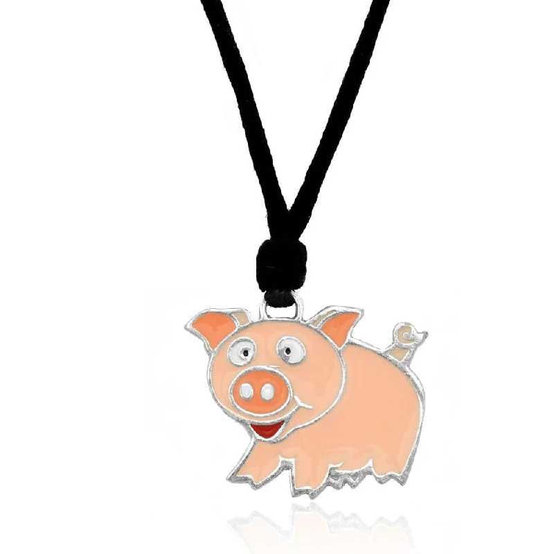 personalized gold necklace for mothers -Molly and Emma Pink Enamel Pig Necklace