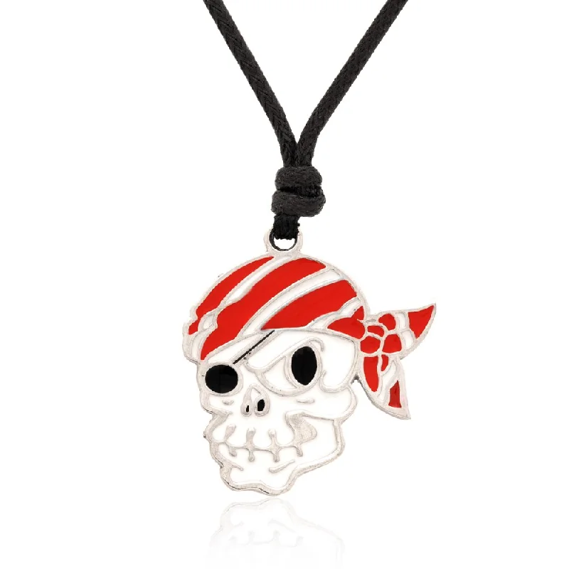 engraved name necklace for women -Molly and Emma Red and White Enamel Pirate Skull Necklace