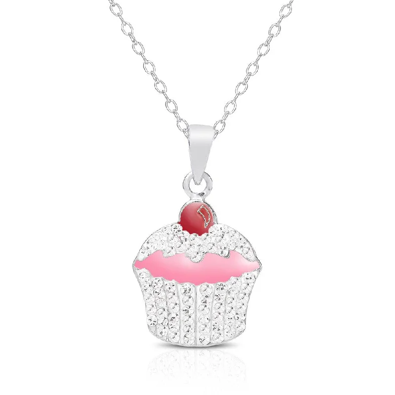 vintage crystal necklace for formal events -Molly and Emma Sterling Silver, Crystal and Enamel Cupcake Necklace