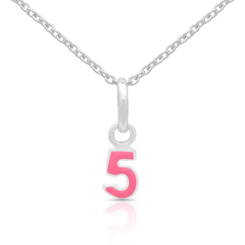 pearl necklace for brides -Molly and Emma Sterling Silver Pink Enamel Number Necklace