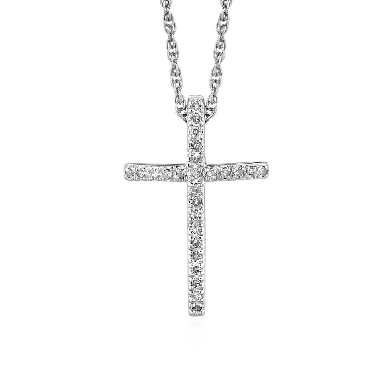 antique style necklace for women -Narrow Cross Pendant with Diamonds in Sterling Silver