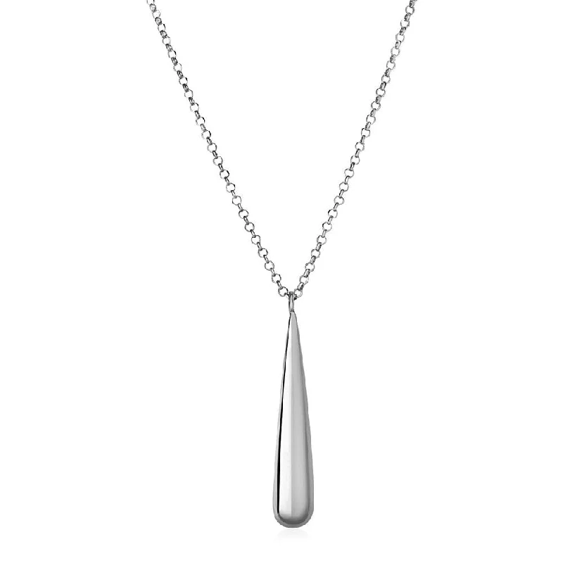 trendy necklace for everyday wear -Pendant with Polished Tear Drop in Sterling Silver