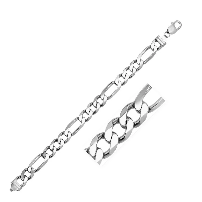 sterling silver necklace for men -Rhodium Plated 11.6mm Sterling Silver Figaro Style Chain