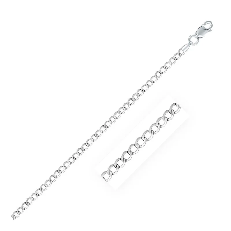 diamond heart necklace for anniversaries -Rhodium Plated 3.0mm Sterling Silver Curb Style Chain