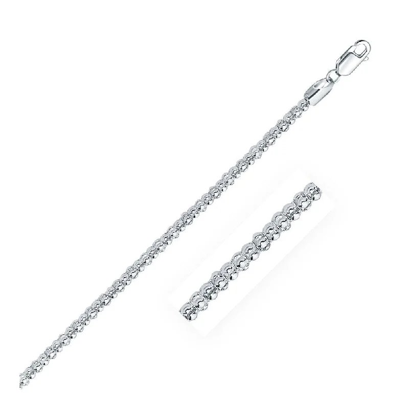 engraved necklace for gifts -Rhodium Plated 3.5mm Sterling Silver Popcorn Style Chain