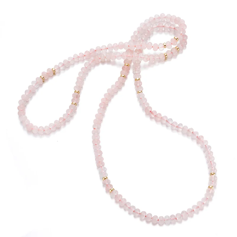 zodiac necklace for astrology lovers -Rose Quartz Rope Necklace