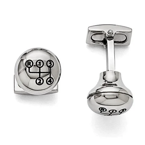 trendy layered necklace for women -Stainless Steel Polished Stick Shift Design Enameled Cuff Links