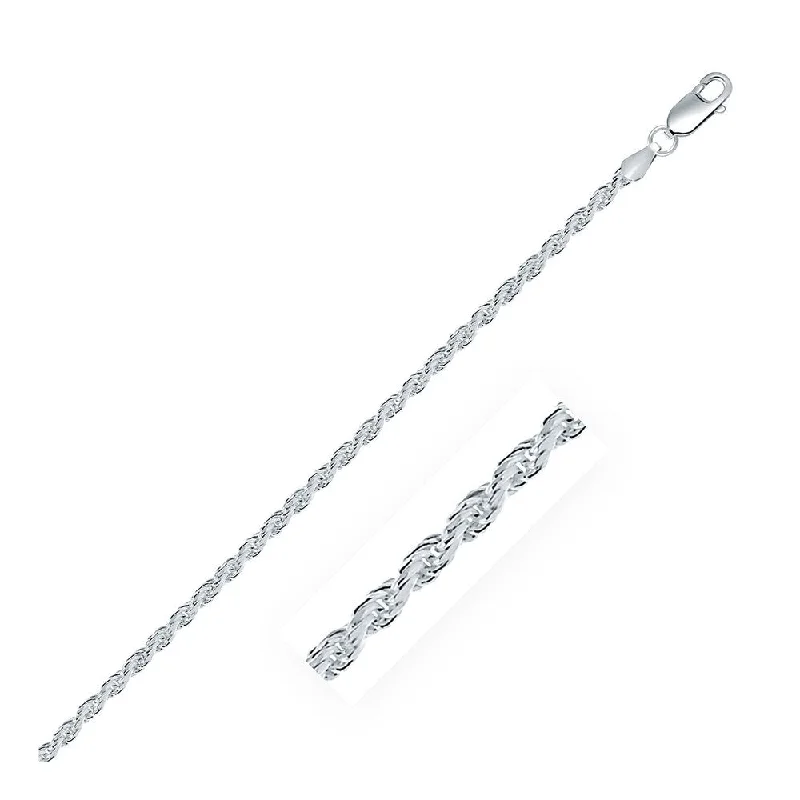 pearl and diamond necklace for brides -Sterling Silver 2.9mm Diamond Cut Rope Style Chain