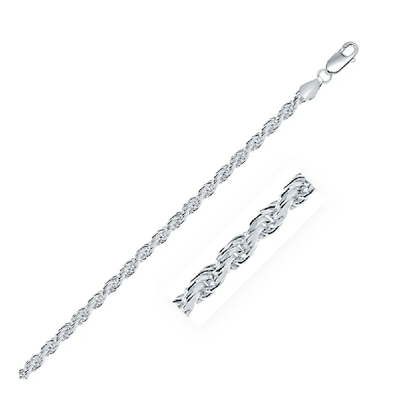 simple silver pendant necklace for men -Sterling Silver 3.6mm Diamond Cut Rope Style Chain