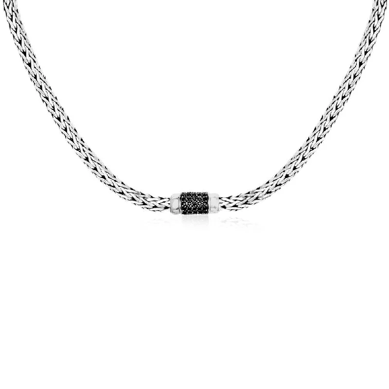 sapphire necklace for women -Sterling Silver Black Sapphire Embellished Weave Necklace