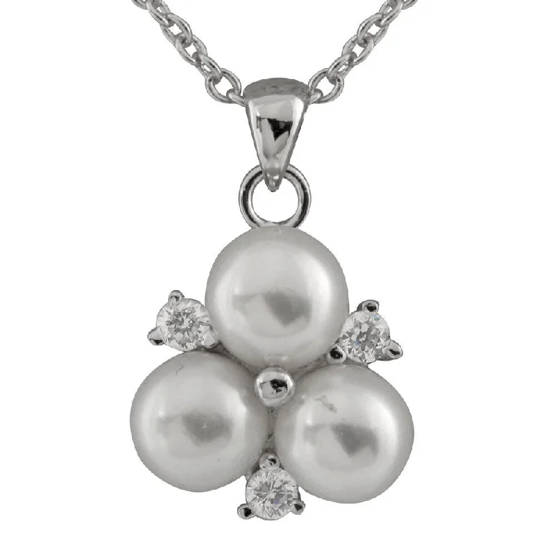 romantic couple’s necklace for anniversaries -Sterling Silver Cubic Zirconia White Cluster Pearl Pendant Necklace