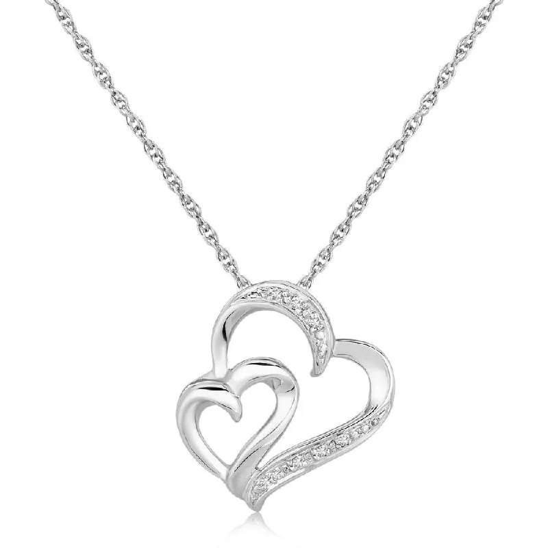 long pendant necklace for layering -Sterling Silver Diamond Accented Dual Fancy Heart Pendant (.02 cttw)