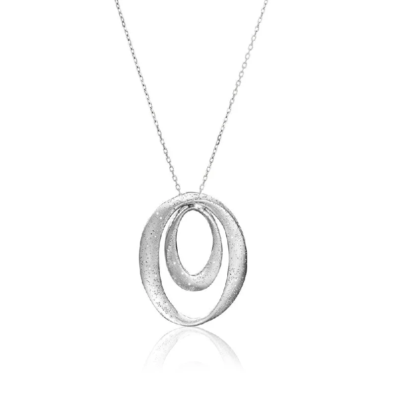 black diamond necklace for special occasions -Sterling Silver Diamond Dust Dual Open Oval Design Pendant