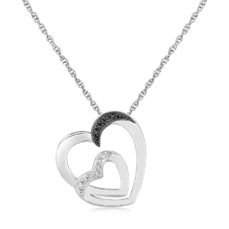 fashion statement necklace for women -Sterling Silver Loop Dual Heart Diamond Accented Pendant (.02 cttw)