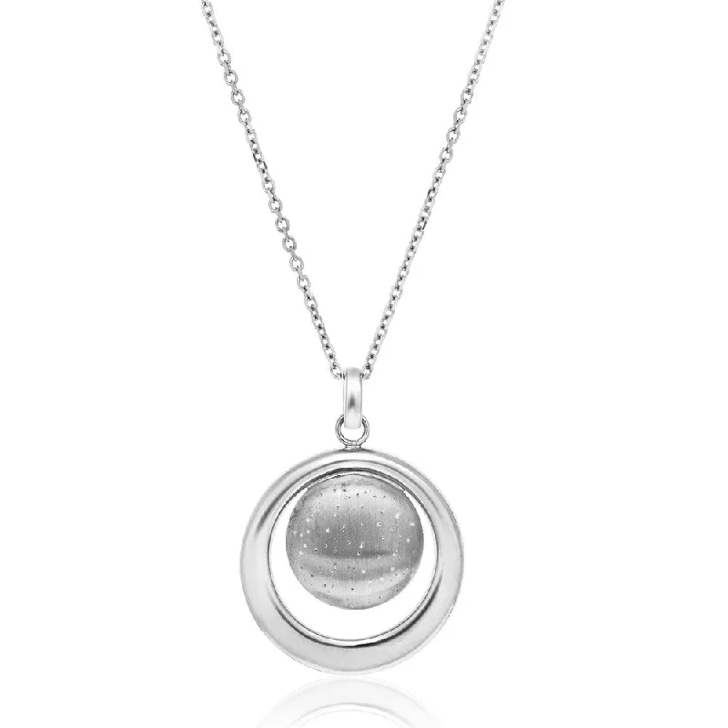 statement necklace for parties -Sterling Silver Open and Diamond Dust Circle Modern Pendant