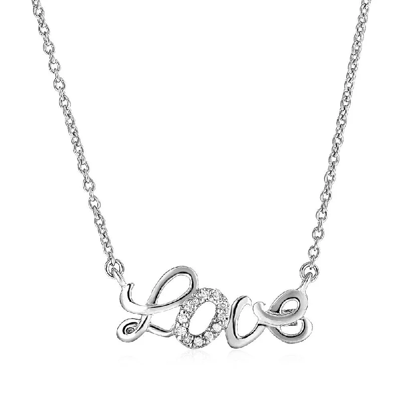 layered necklace set for women -Sterling Silver''Love'' Pendant with Diamonds