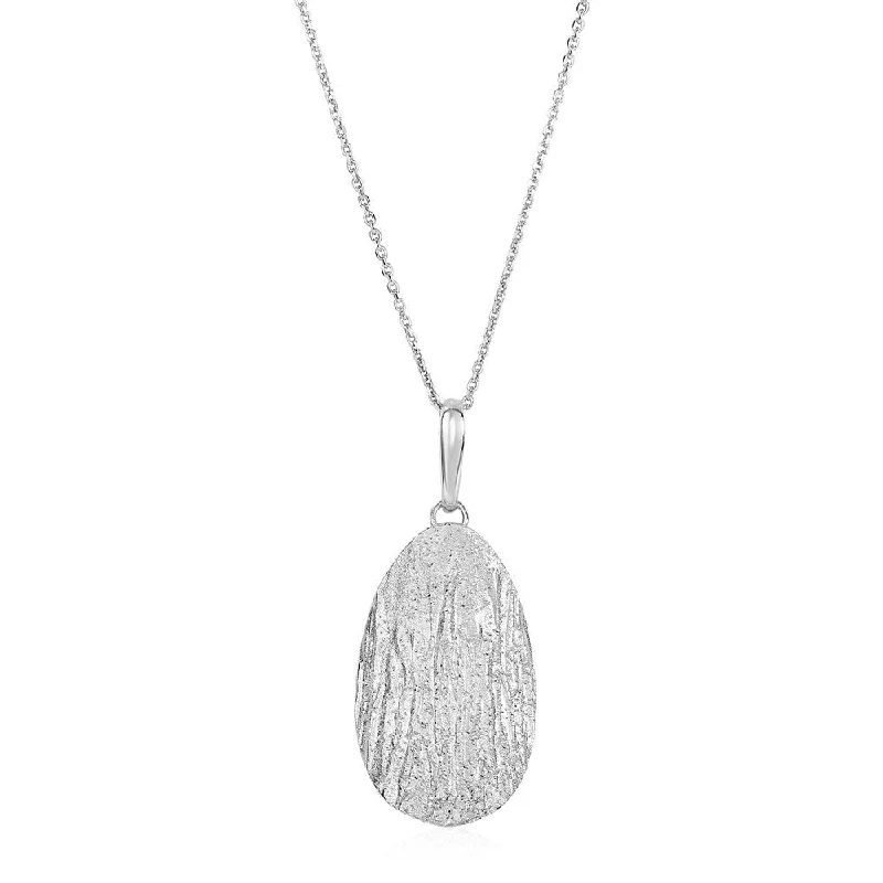 handmade necklace for women -Textured Oval Pendant with White Finish in Sterling Silver