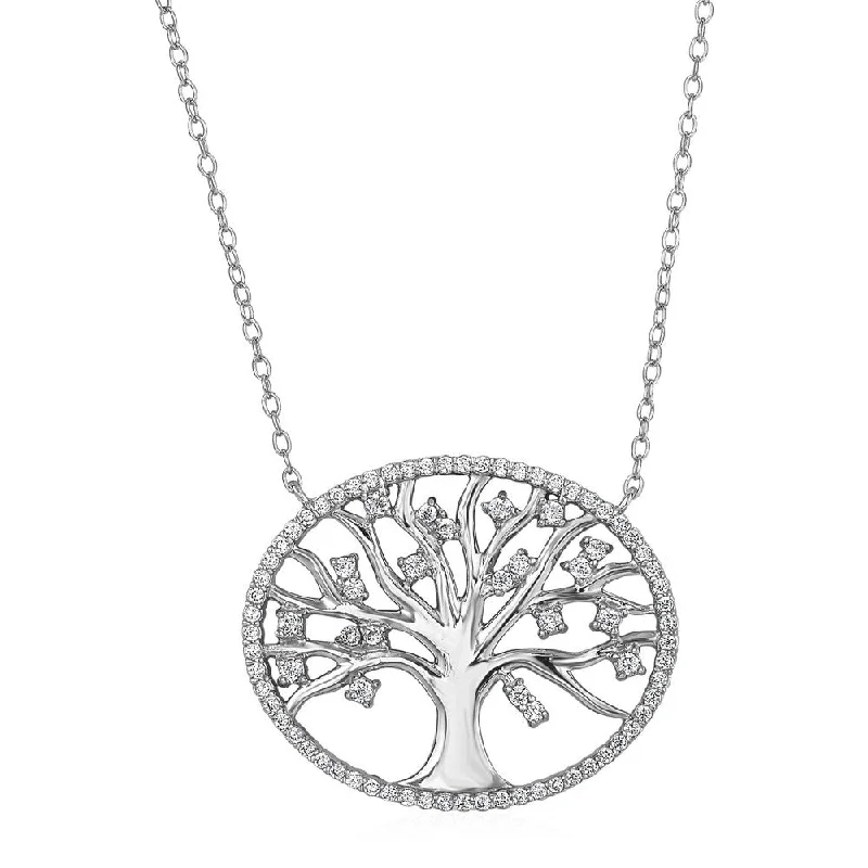 luxury gold necklace for formal events -Tree of Life Necklace with Cubic Zirconia in Sterling Silver