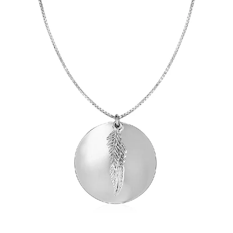 pearl necklace for brides -Two Part Disc and Leaf Pendant in Sterling Silver