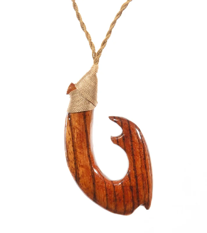 moonstone necklace for women -Zebra Wood Hook Pendant