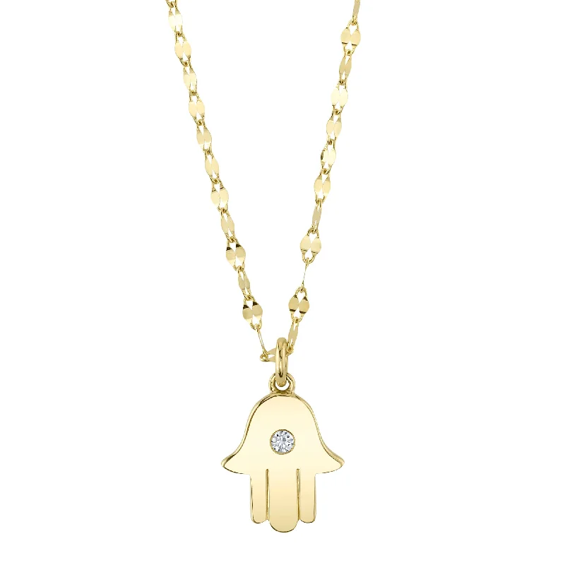 trendy pendant necklace for women -0.03CT 14K Y/G DIAMOND HAMSA SPARKLE CHAIN NECKLACE