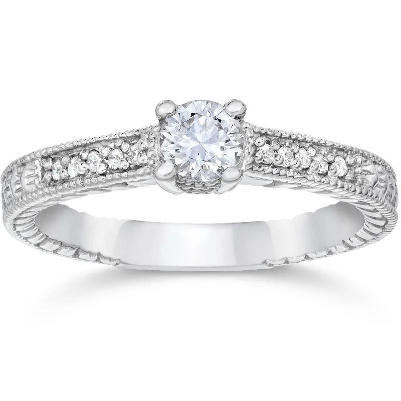 matching rings for couples -1/2ct Vintage Diamond Engagement Ring 14K White Gold