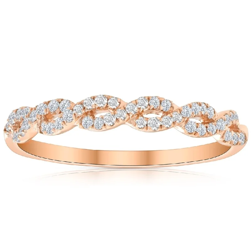 rose gold wedding band for men -1/4 Carat (ctw) Round White Diamond Ladies Swirl Wedding Ring 10k Rose Gold