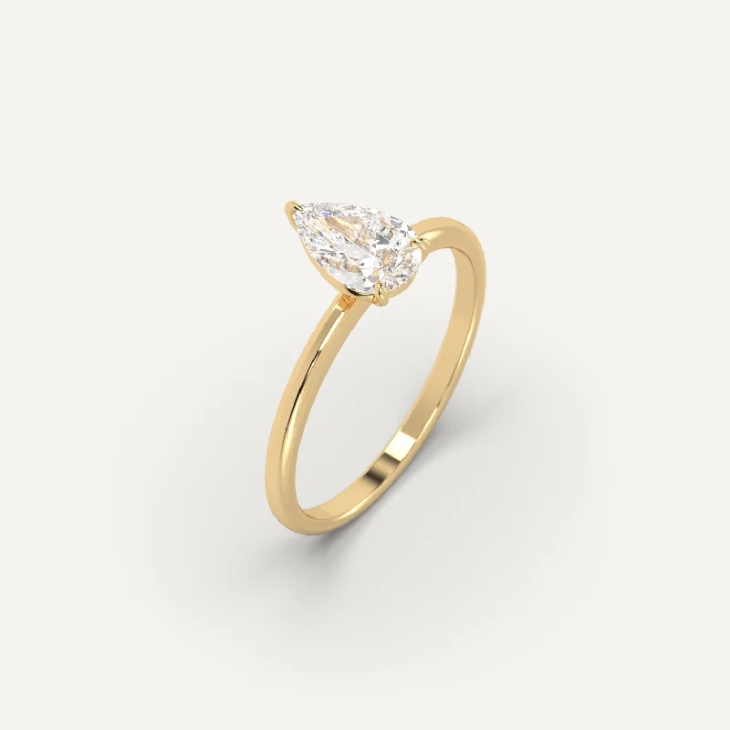 custom gold wedding band for couples -1 carat Pear Cut Diamond Ring