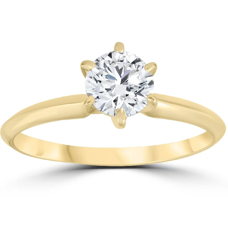 women’s wedding ring set with diamonds -14k Yellow Gold 3/4ct Round Solitaire Diamond Engagement Ring